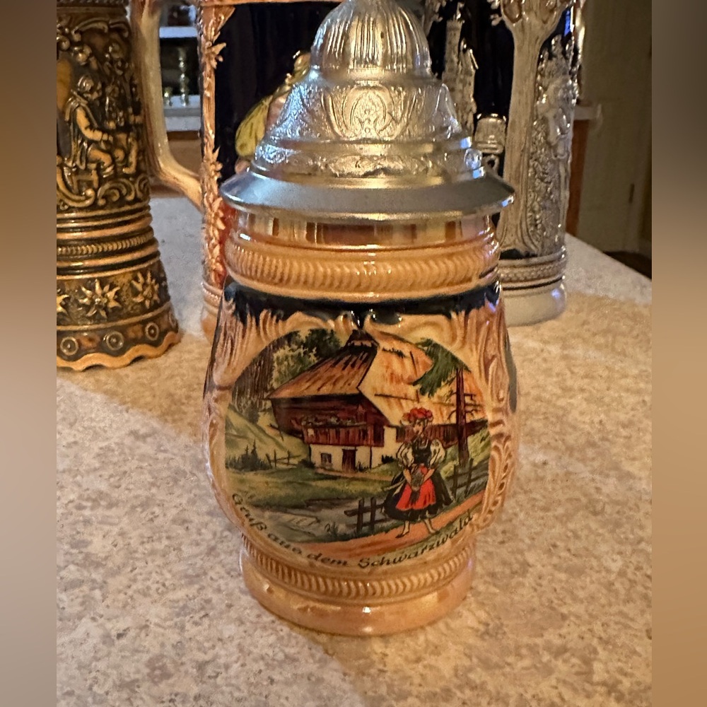 Vintage German Beer Stein - Stunning Cobalt Blue with Gold Accents!